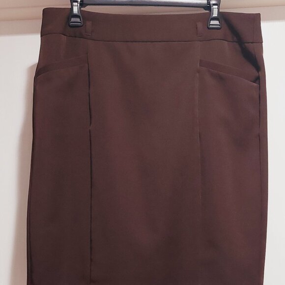 Dress Barn Dark Brown Above the Knee Dress Skirt with pockets Sz 12 - Picture 1 of 2